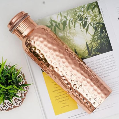 Craft Trade Pack of 2 Pure Copper Bottle with Lid and Carry Bag for Drinking Water BPA Free Leak Proof Boosts Immunity, Supports Digestive & Liver Health, Ayurveda Inspired 34oz - 1 Litre Natural