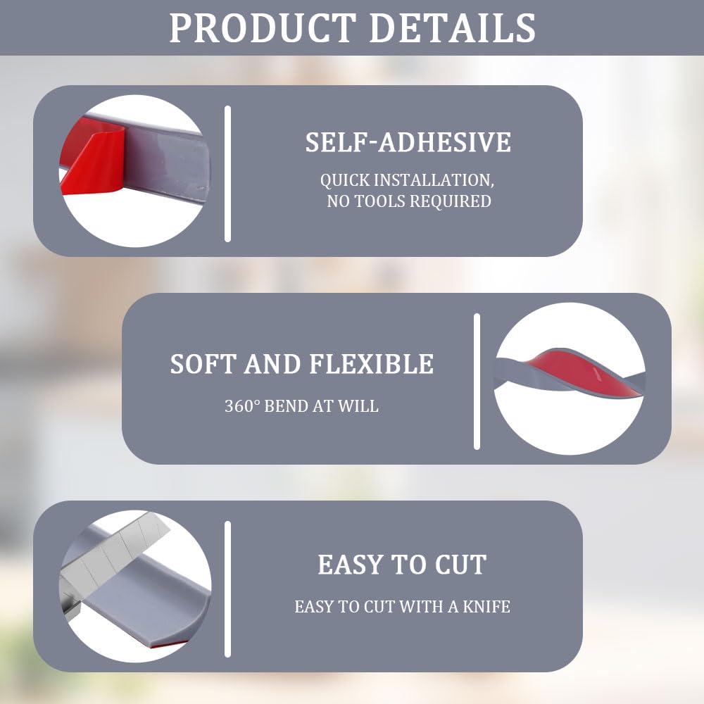 Azlanway Splash Protection Strip Shower Self-Adhesive 2 m Walk-in Shower Floor Water Barrier, Water Stopper Strip for Wet and Dry Separation