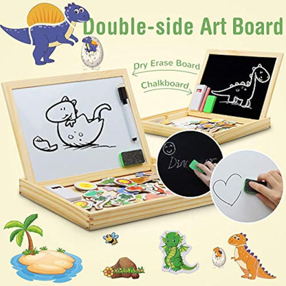 COOLJOY Wooden Magnetic Puzzle toys | Dinosaur Toys for 3 Year Old Boys | Dinosaur Magnetic Board 100+ PCS for Kids | Wooden Toys for Boys Girls Kids 3 4 5 Year Olds