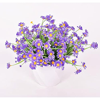 4PCS Artificial Daisy Flowers Outdoor Spring Summer Decoration UV Resistant Fake Flowers Faux Plastic Greenery Shrub Plant Indoor Outside Hanging Garden Home Porch Wedding Party Decor (Purple)