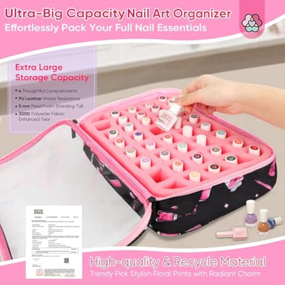 Saviland Nail Polish Organizer Bag: 33L Large Nail Bag Organizer Case Holds 80 Bottles (15ml/0.5 fl.oz) & Nail Lamp Travel Nail Kit Organizer Backpack Holder Nail Organizers and Storage for Nail Tech