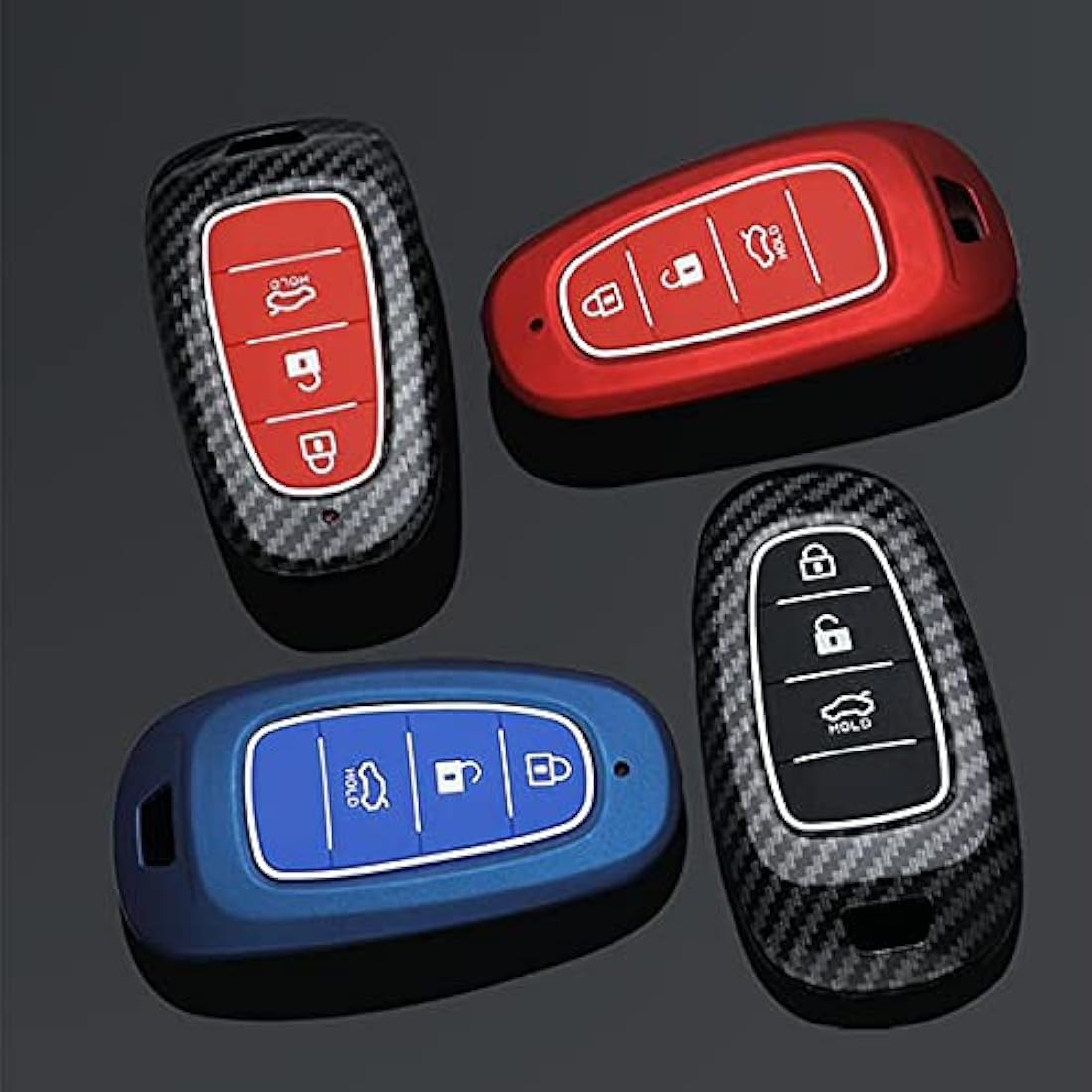 ontto ABS Car Key fob Cover Keyring fit for Hyundai Sonata Tucson NX4 Nexo Solaris Santa Fe 2020 2021 accessories Remote Key Shell Plastic Silicone key case Key Holder 3 Buttons Carbon Black