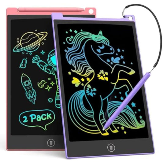 TECJOE 2 Pack LCD Writing Tablet, 10 Inch Colorful Doodle Board for Kids, Electronic Drawing Tablet Drawing Pads,Kids Travel Games Activity for Learning,Gifts for 3–6-Year-Old(Pink and Violet)