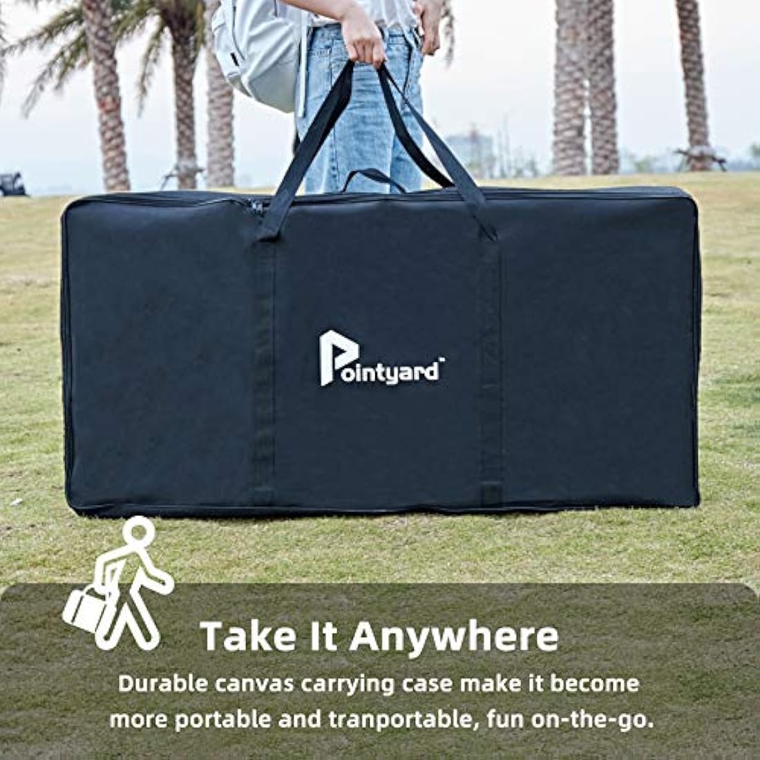 Pointyard Outdoor Cornhole Set - Regulation Cornhole Games with 8 All-Weather Bean Bags and Carrying Case - Portable Backyard Board Game for Teens Adults Family