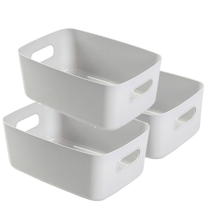 JMYDecor Storage Boxes,Rectangular Box, Set of 3 Plastic Studio Baskets Organiser For Kitchen, Home, Office Bathroom