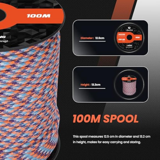 Abma Cord Paracord 4mm 100m 100% Nylon Rope 9 Strands Type III Parachute Cord for DIY, Camping, Survival, Outdoor - Max. 280kg - Summit