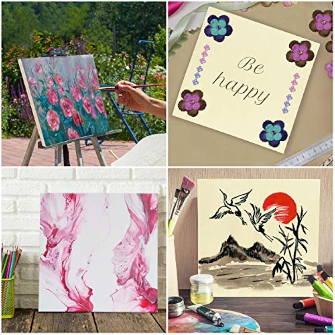 Belle Vous Unfinished Wooden Canvas Painting Boards (4 Pack) - 30 x 30cm / 12 x 12 Inches - Natural Basswood Panel - Mixed Media Cradle Panels for Encaustic Art, Paint Pouring & Crafts
