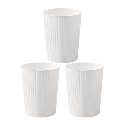 Cetomo 7.2L*3 Plastic Waste Paper Bin, Trash Can, Small Bins, Bedroom Bin, Round Waste Basket with Solid Stripe for Kitchen Rooms, Nesting, Matte