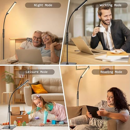Mojimdo LED Floor Lamp with Remote, Touch Control Bright Floor Lamps, Dimmable 3 Color Modes&10 Brightness Standing Lamp, Gooseneck Reading Lamp for Living Room Bedroom Office-USB Adapter Included