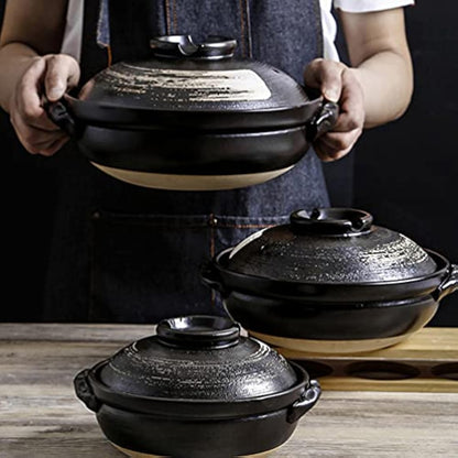 9 * 4Inch Ceramic Hot Pot Earthenware Clay Pot Fondue Pot Earthen Pot Round Stewpot Clay Pots Soup Pot Casserole Cooking Pot for Home