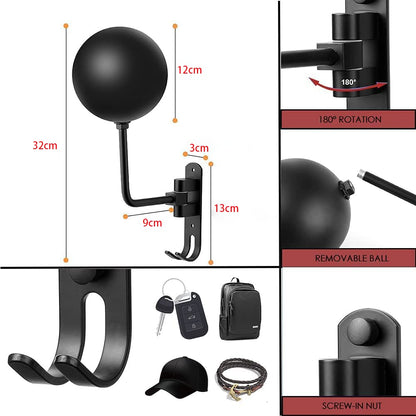 motofans Helmet Stand, Rotation Metal Helmet Holder Wall Mount, Helmet Holder Bike with 2 Hooks Helmet Hanger for Motorbike, Caps, Baseballs