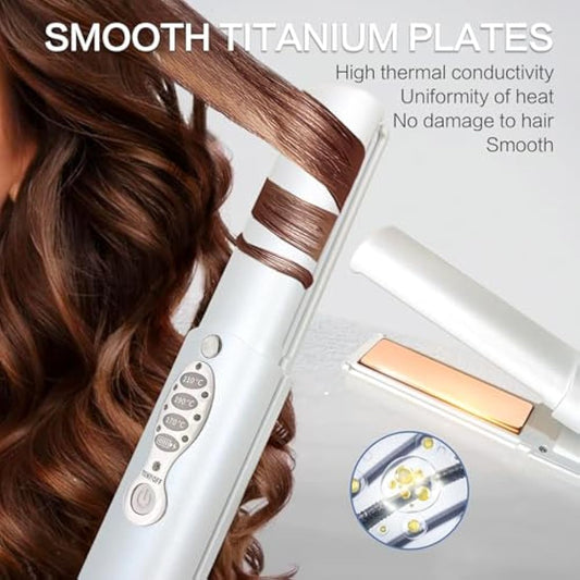 Cordless Hair Straighteners 5000 mAh Long Range Titanium Portable Flat Iron Wireless Mini Hair Straightener Curling Wand 2 in 1 Travel Straightener max. 210℃/410℉ Heats Up in Seconds