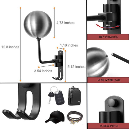 motofans Helmet Holder Wall Mounted Motorcycle Helmet Hat Holder Aluminium Alloy and Stainless Steel Ball (Pack of 2)