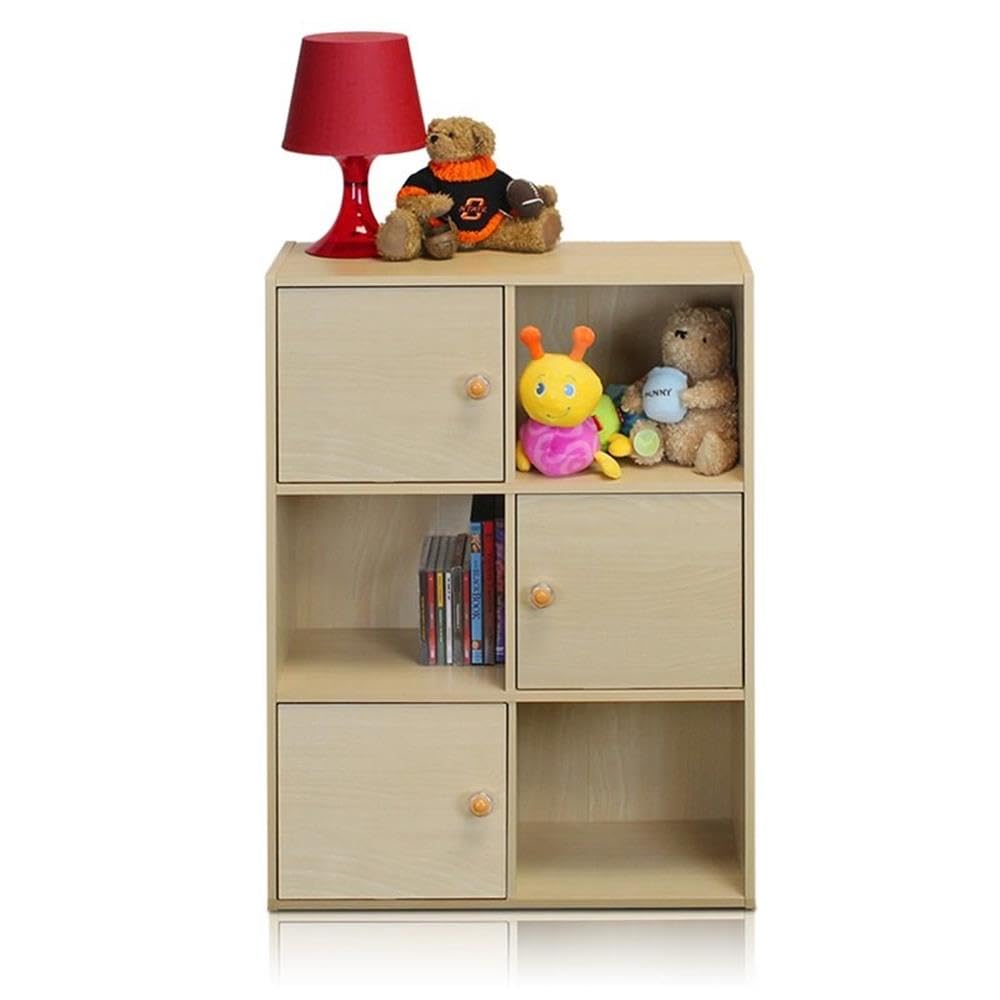 Furinno PASIR Book Shelf, 6-Cube Bookshelf, 3 Door Cube Storage Organizer with Round Handle, 9.4 x 23.6 x 31.5, for Living Room, Bedroom, Home Office