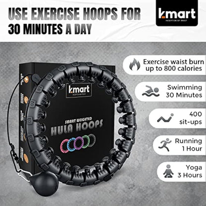 K-MART Smart Hula Ring Hoops, Weighted Hula Circle 24 Detachable Fitness Ring with 360 Degree Auto-Spinning Ball Gymnastics, Massage, Adult Fitness for Weight Loss