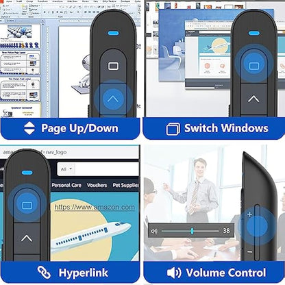 Presentation Clicker for PowerPoint Remote, Hyperlink Volume Wireless Presenter Remote Presentation Pointer, USB Presentation Remote Slide Advancer PPT Clicker for Computer Laptop Mac