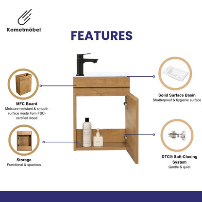 Kometmöbel Cloakroom Vanity Unit With Wash Basin Bathroom Vanity 40cm Wall Hung (Oak 40cm, Without Tap)