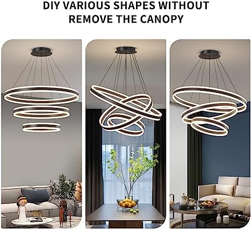 Mikeru 40+60+80CM 100W Modern Circular LED Pendant with Remote Control, 7600LM 10%-100% Dimmable Three Layers Pendant Lights 3000k/4500k/6000k for Kitchen Island, Living Room(Without Batteries)