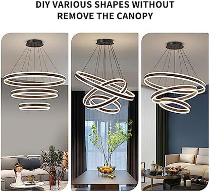Mikeru 40+60+80CM 100W Modern Circular LED Pendant with Remote Control, 7600LM 10%-100% Dimmable Three Layers Pendant Lights 3000k/4500k/6000k for Kitchen Island, Living Room(Without Batteries)
