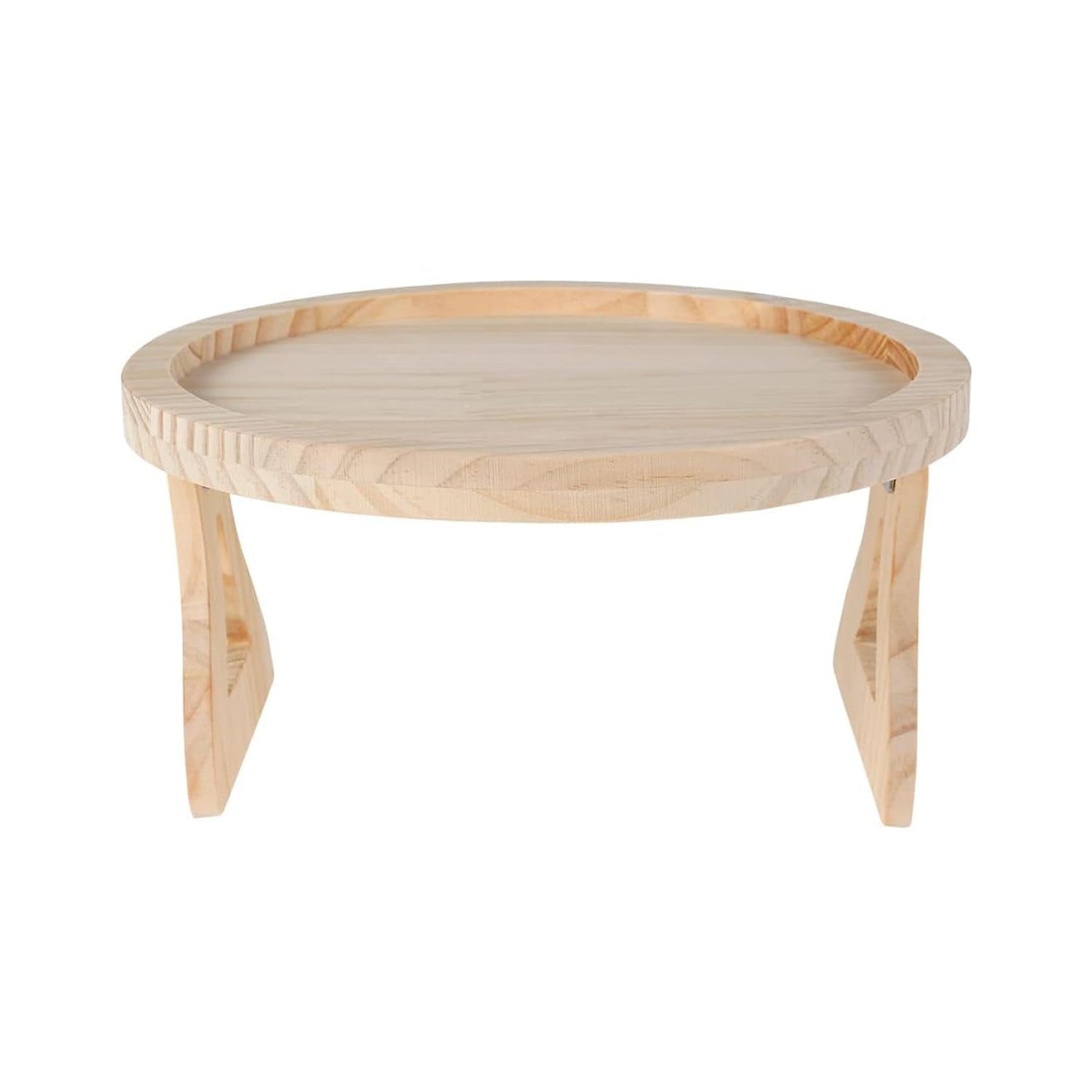 wellrun Natural Pine Wood Sofa Armrest Tray,Foldable Clip-On Side Tables for Couch,Portable Round Arm Table for Drinks Snacks Remote Books
