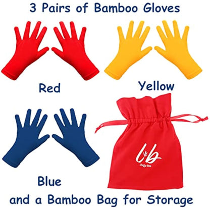Bamboo Gloves for Eczema, Kids Age 4-6, Dry Hands, Moisturising Gloves for Children Overnight, 3 Pairs