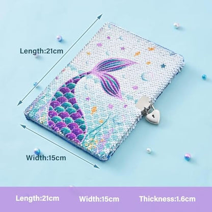 WERNNSAI Mermaid Sequins Notebook - Reversible Mermaid Journals Unique Gift for Adults Girls Travel School Office A5 Secret Diary Notebooks with Locks and Keys