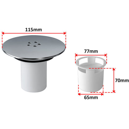 Shower Drain Cover, Chrome Trap Replacement, 90mm/115mm Plughole, Removable Top Waste Fitting Cap Parts, Tray Plug Hole Fast Flow