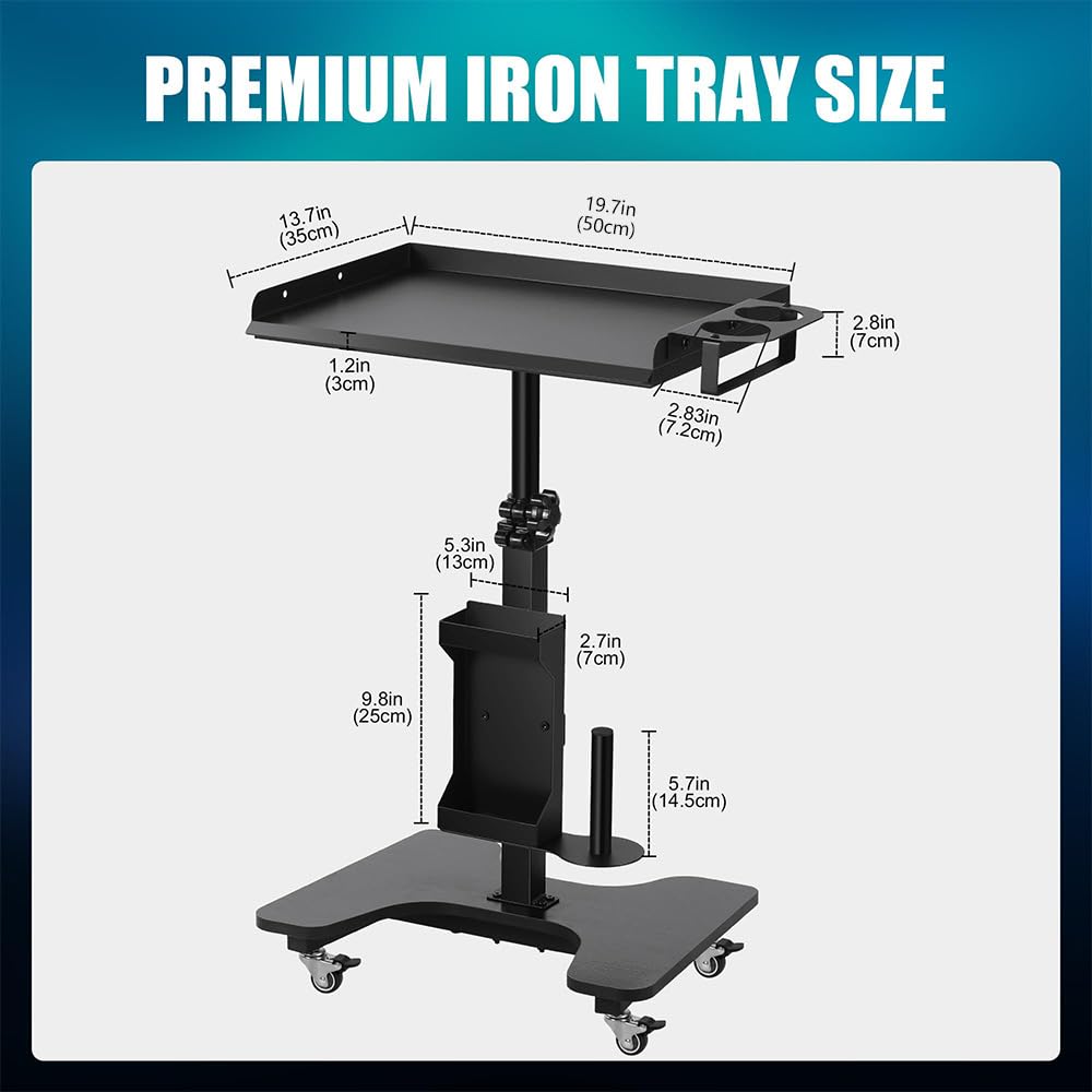 POARMEEY Tattoo Tray on Wheels Tattoo Cart with Rolling Tray Tattoo Table Station Adjustable Height and Multifunctional Storage for Tattoo Artist