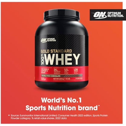 Optimum Nutrition Gold Standard 100% Whey Muscle Building and Recovery Protein Powder With Naturally Occurring Glutamine and BCAA Amino Acids, Double Rich Chocolate Flavour, 73 Servings, 2.26 kg