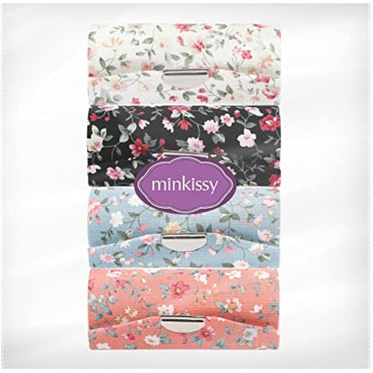 minkissy 4PCS Flower Pattern Lipstick Case Portable Lipstick Case with Mirror Vintage Holders (Black/White/Blue/Pink)