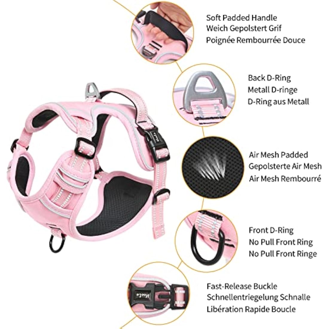 HEELE Dog Harness Dog Harness Small Dog No Pull Harness with Soft Handle Reflective Puppy Harness Adjustable, Pink, S