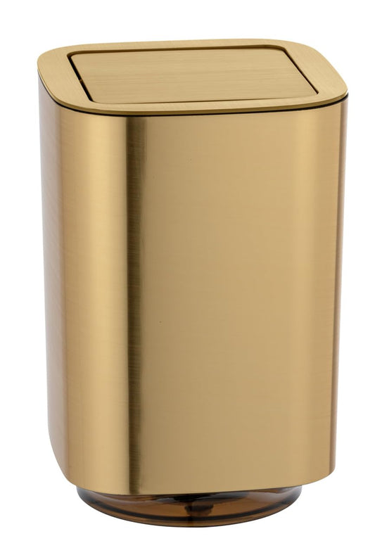 WENKO Auron Gold Cosmetic Bin with Swing Lid 5.5 L Plastic 17.2 x 25.5 x 17.2 cm Gold