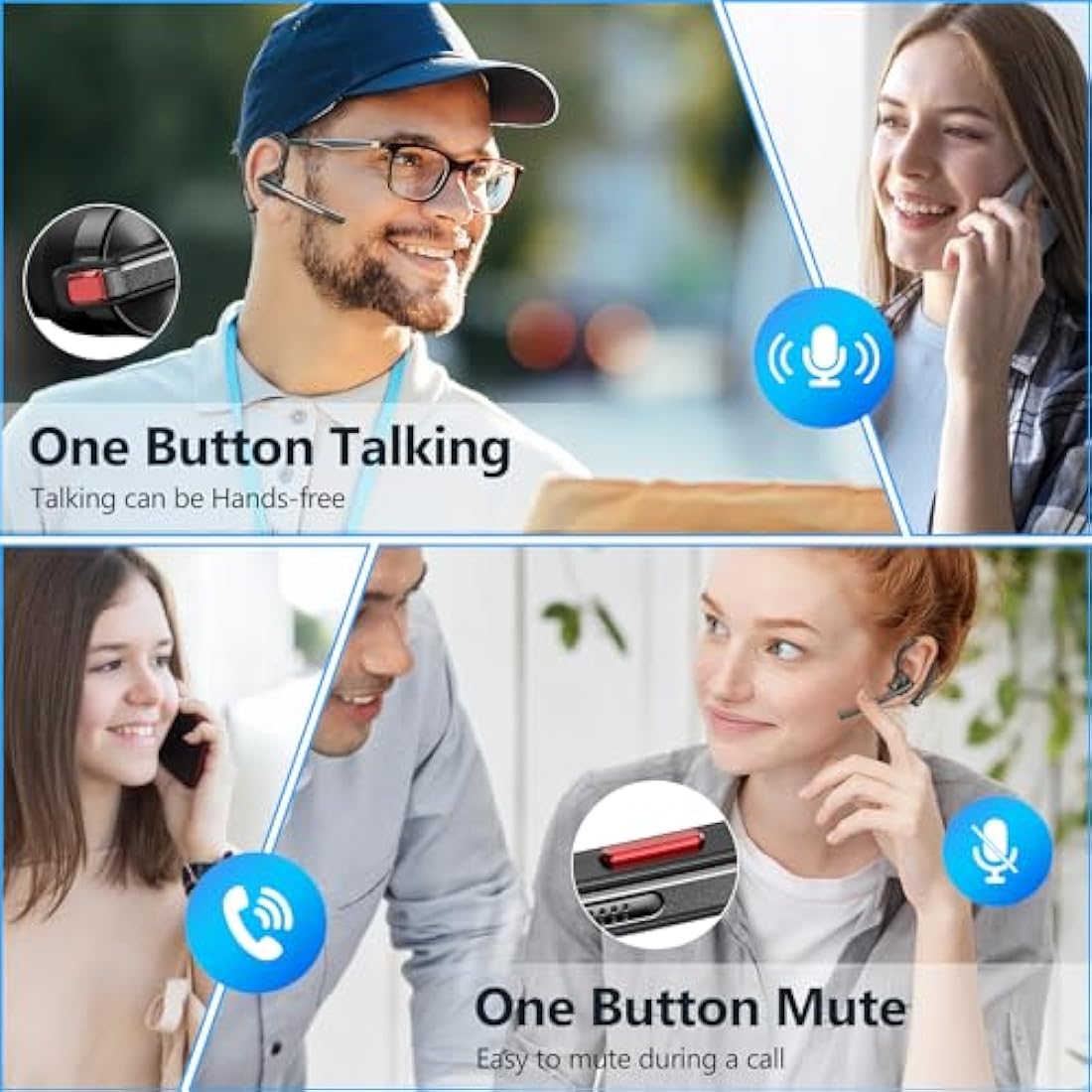 New bee Bluetooth Headset V5.2, Bluetooth Earpiece Handsfree with Dual ENC Mic Mute, Single Headset Wireless Earpiece 24 Hrs Talk 180 Days Standby for Driving/Business/Office with Android iOS Laptop