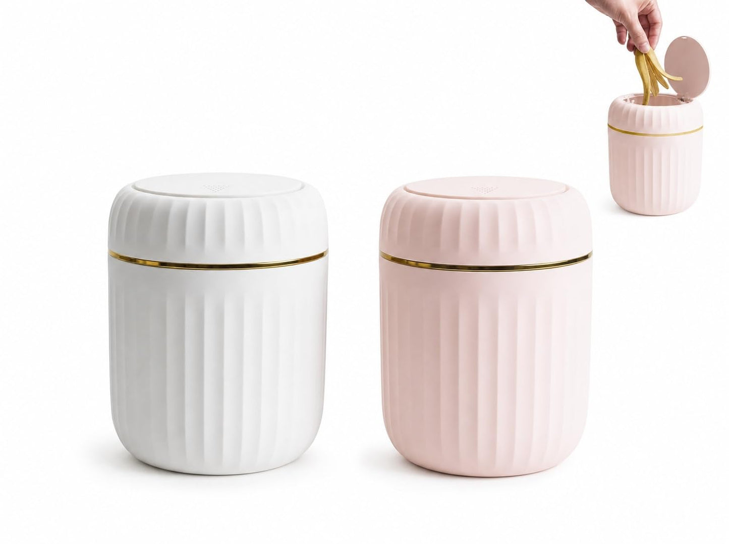 2 Pcs Desktop Bin with Press Type Lid, 3L Plastic Mini Trash Can Waste Bin