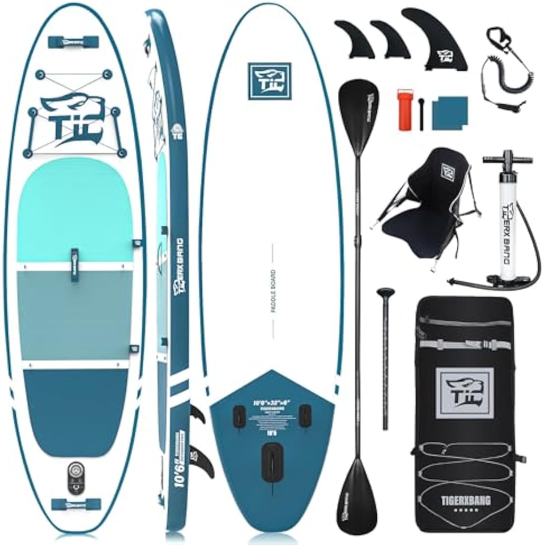 TIGERXBANG Stand Up Paddle Boards 10'6" x 32" x 6"丨10' x 31" x 6" with Premium SUP Board Accessories, Inflatable Paddle Boards for Adults/Kids Stand Up PaddleBoarding