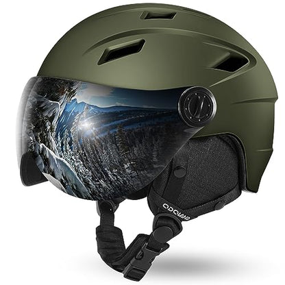 Odoland Ski Helmet with VLT 18% Lens Visor Great for Skiing, Light Weight and Adjustable Ventilation Advanced Competition Snow Helmet with Warm Fluffy