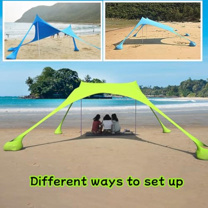 Floving Beach shade tent awning 4-5 people beach sunscreen anti-UV portable umbrella Sun Shelters (Green)