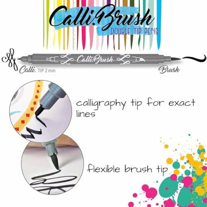 Online 40+1 Hand Lettering Set, Colourful Calli.Brush & Calli.Twin Brush Pens, Waterbrush Pen for Watercolour, Calligraphy Set in Roll Pouch Gift Packaging, Bullet Journal Pens