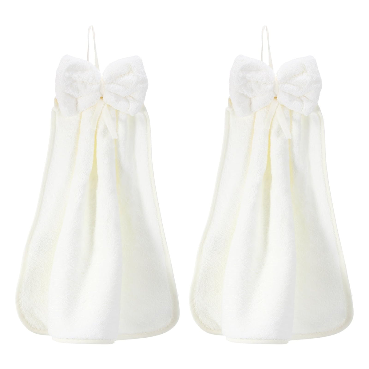 sourcing map 2Pcs Bow Hand Towels with Hanging Loop, 14.2" x 12.2" Soft Coral Fleece Microfiber Bowknot Hanging Hand Dry Towels Quick Dry and