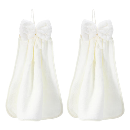 sourcing map 2Pcs Bow Hand Towels with Hanging Loop, 14.2" x 12.2" Soft Coral Fleece Microfiber Bowknot Hanging Hand Dry Towels Quick Dry and