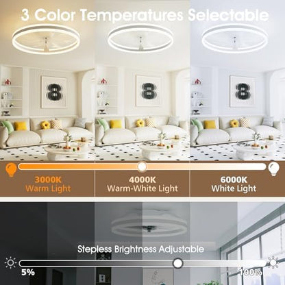 NIORSUN Ceiling Fans with Lights and Remote, 60cm Modern Smart LED Ceiling Fan Light, 6 Speeds and 3000K-6500K Dimmable Quiet Fan Lights Ceiling for Bedroom Living Room Dining Room (White)