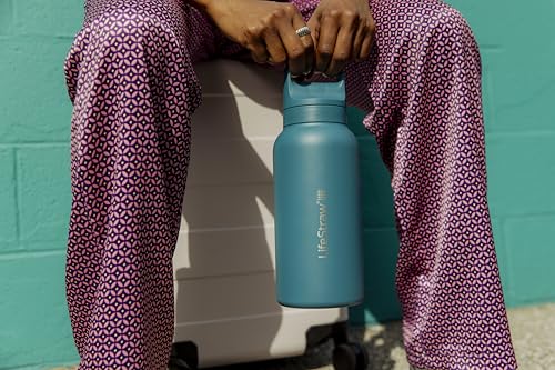 LifeStraw Go Series — Insulated Stainless Steel Water Filter Bottle for Travel and Everyday Use Removes Bacteria, Parasites and Microplastics, Improves Taste, 1L Nordic Noir