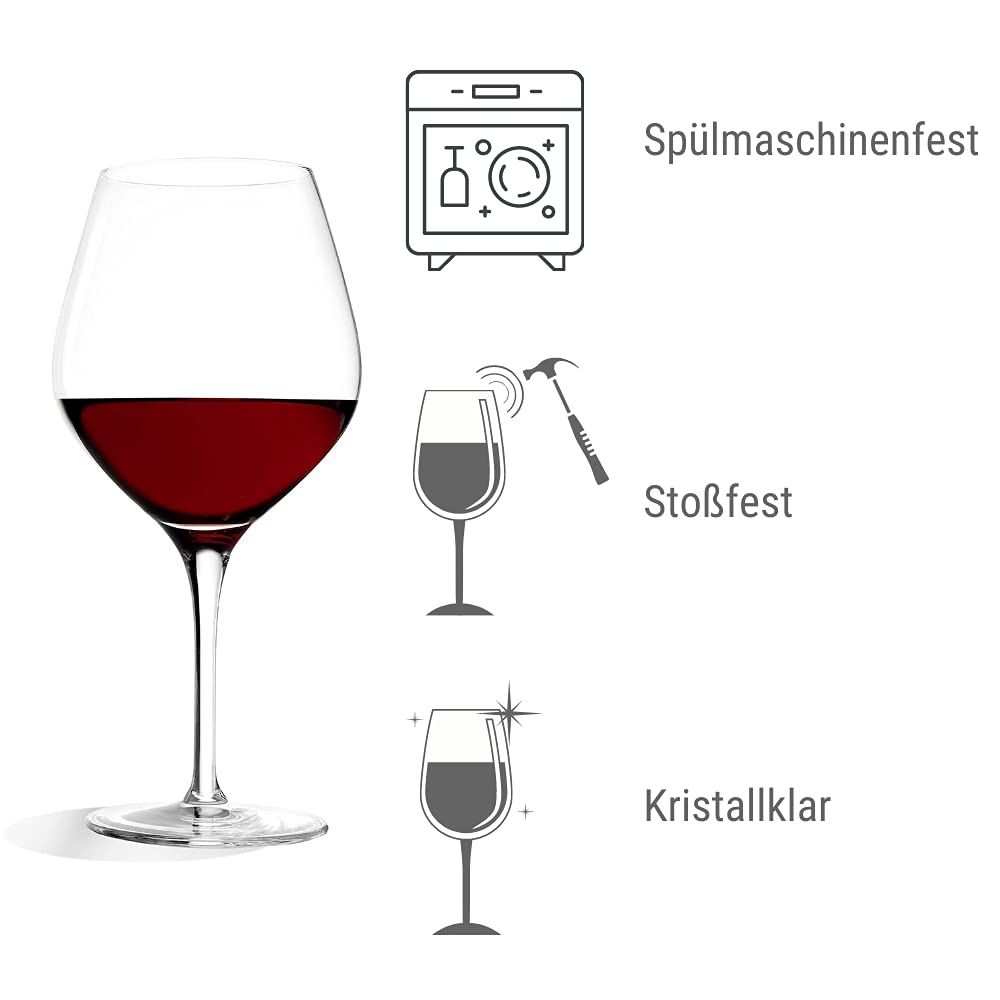 St?lzle Lausitz Exquisit Series Burgundy red wine glasses, 650ml, 6-piece set, dishwasher-safe: high quality red wine goblets made from fine glass,