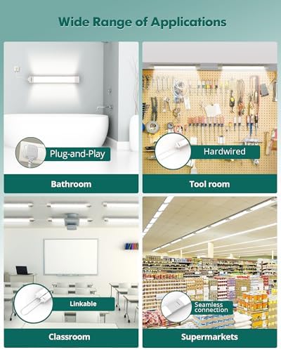KUKUMAO LED Batten Light 5FT 45W with Plug,6000K Tube Light 5000LM Ceiling Light for Garage Office Cellar Shop Basement School Bathroom Restaurant Hotel Hostipatal Indoor or Outdoor.