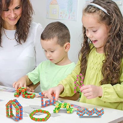 24-Pack 24 Links Wacky Tracks Toys, Puzzle Toy, Snap and Click Toys Snake Fidget Toys Click Sensory Toys for Stress Relief Party Bag Fillers