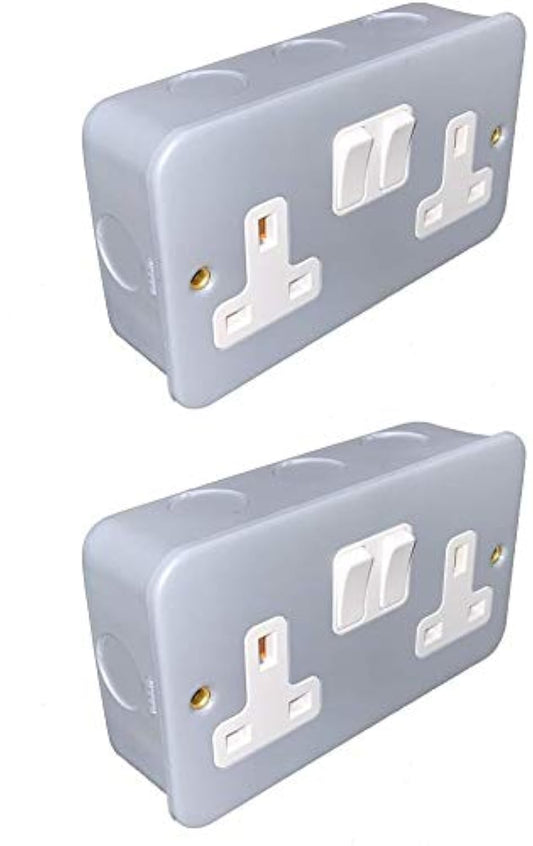 Metal Clad 13A Switched Socket 2 Gang Garage Double Outlet (2)