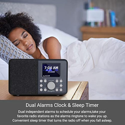 MangoKit MD3 DAB Radio with Bluetooth, Portable DAB+ Digital Radios, Kitchen FM Radio w/Color Display,40 Preset Stations,Alarms and Clock,Snooze Timer, DAB Radio Mains and Battery Powered -Dark Grey