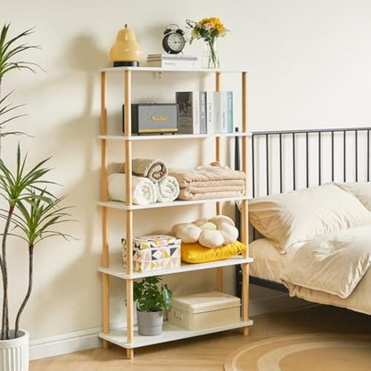 IBUYKE 5-Tier Wooden Open Bookcase - Modern Freestanding Bookshelf Storage Organizer,Multifunctional Display Stand for Bedroom, Living Room and Home Office, Storage Cabinet,White WBC005W