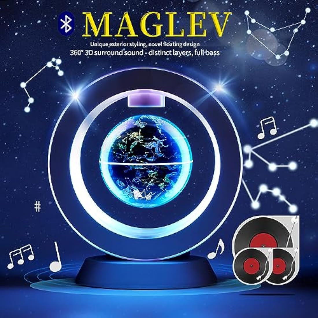 Magnetic Levitation Bluetooth Speaker Constellation Lamp Spinning Floating World Globe for Kids Learning Or Men Boss Office Desk Accessories Decor,Cool Tech Gadgets Unique Desk Toy Gift for Teens