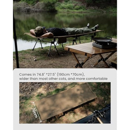OneTigris SUPRANUBIS Camping Cot with Extending Legs, Load Capacity 150kg, Lightweight Portable Comfortable Folding Bed for Camping, Hiking, Travel, Truck, Beach, Office Nap